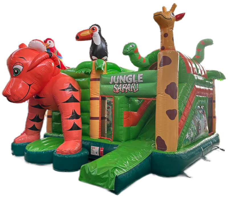 Structures gonflables Safari Jungle pour les 5 à 10 ans avec toboggan En location
