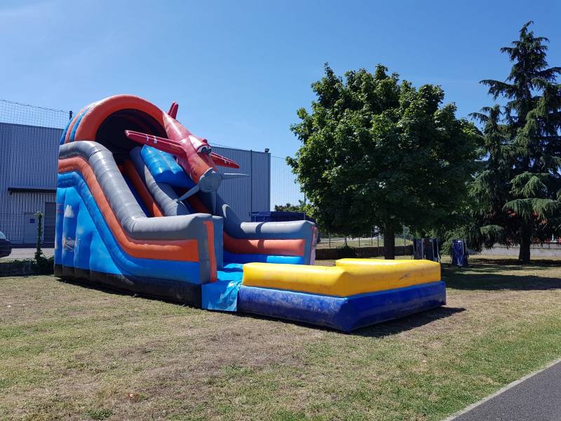 Toboggan gonflable plane avec Bassin Aquatique 